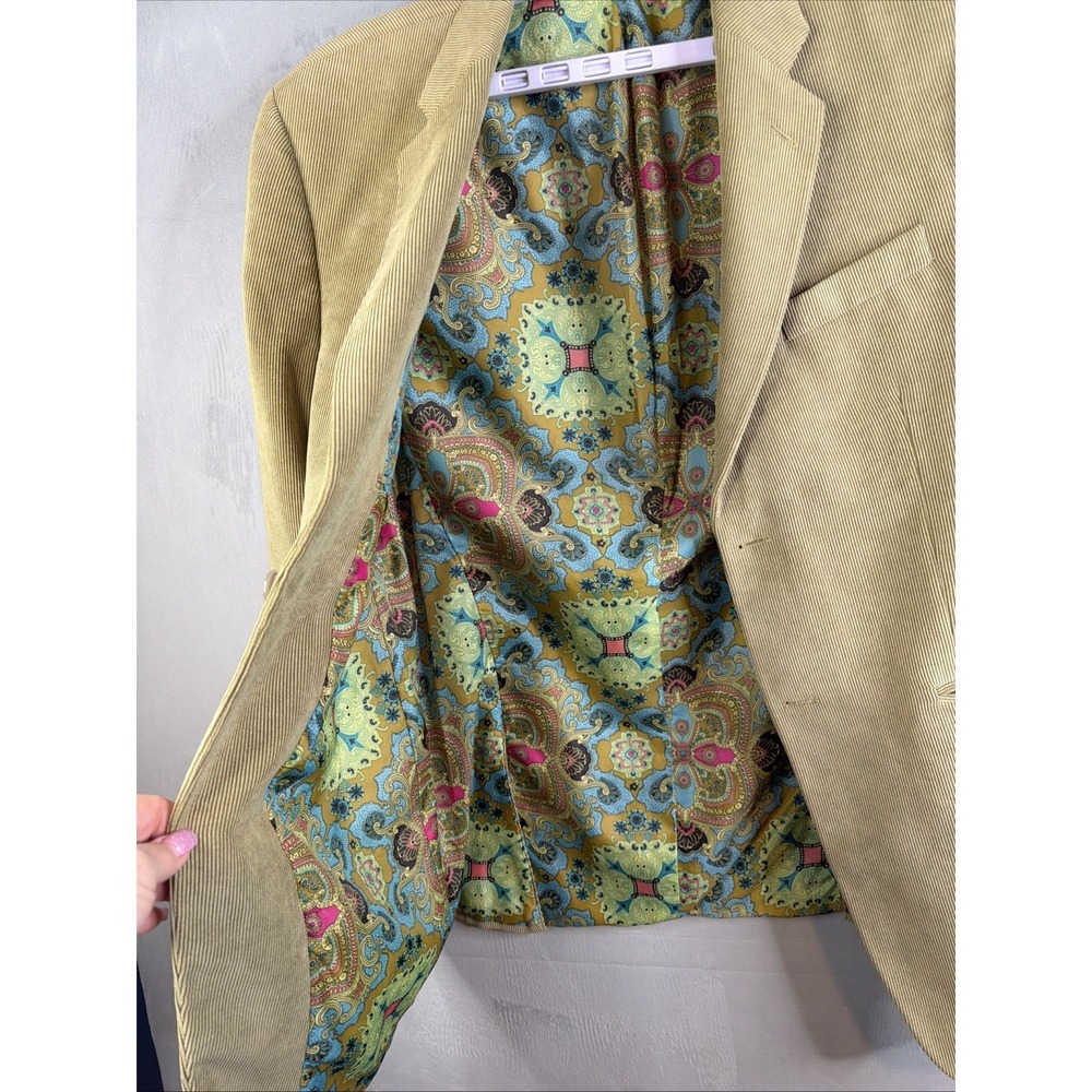 Sean John Blazer Mens 42L Long Green Corduroy Sport Coat Paisley Lined - Picture 3 of 13